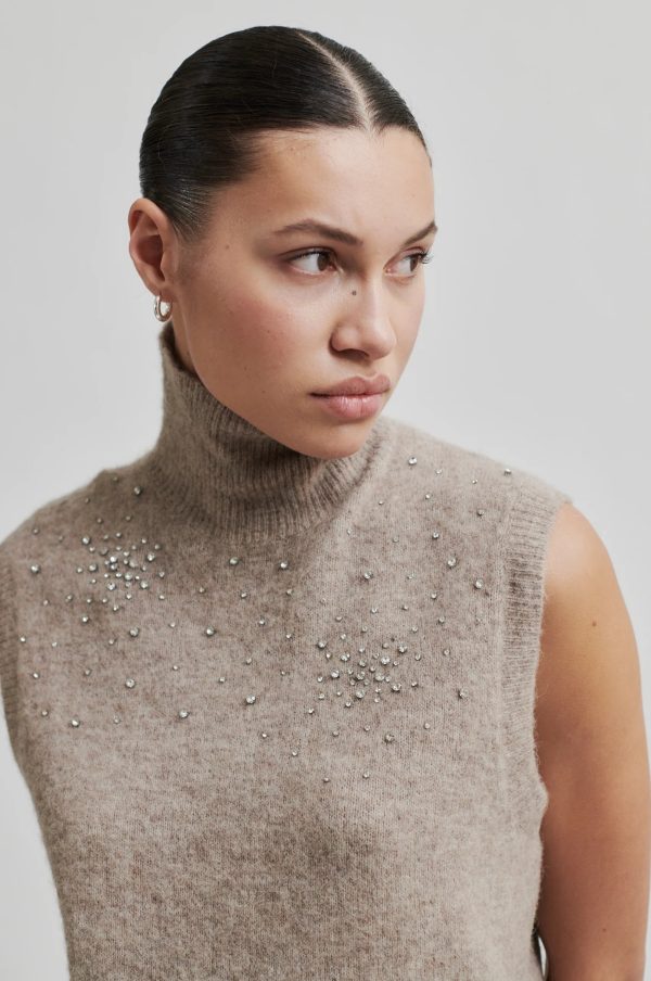 SECOND FEMALE | JERSEY MUJER | SPARKLING KNIT VEST ROASTED CASHEW | BEIGE Online now