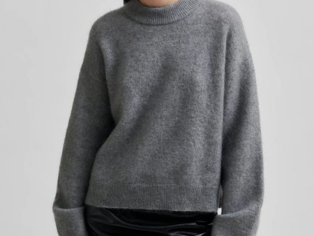 SECOND FEMALE | JERSEY MUJER | BROOK KNIT DROP SHOULDER O-NECK CHARCOAL GRAY | GRIS For Discount