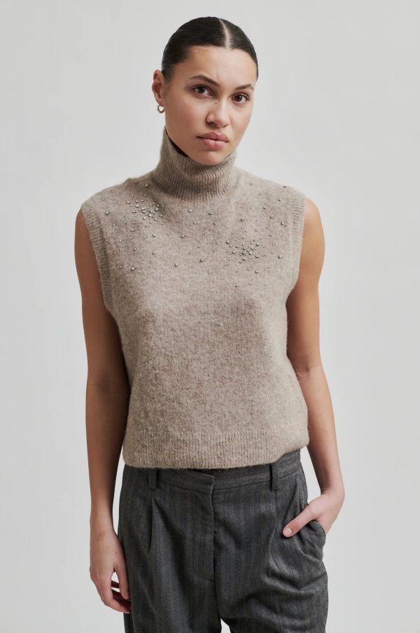 SECOND FEMALE | JERSEY MUJER | SPARKLING KNIT VEST ROASTED CASHEW | BEIGE Online now