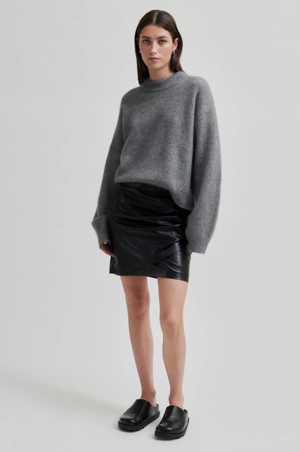 SECOND FEMALE | JERSEY MUJER | BROOK KNIT DROP SHOULDER O-NECK CHARCOAL GRAY | GRIS For Discount