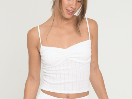 Pointelle Ruched Tank - White Discount